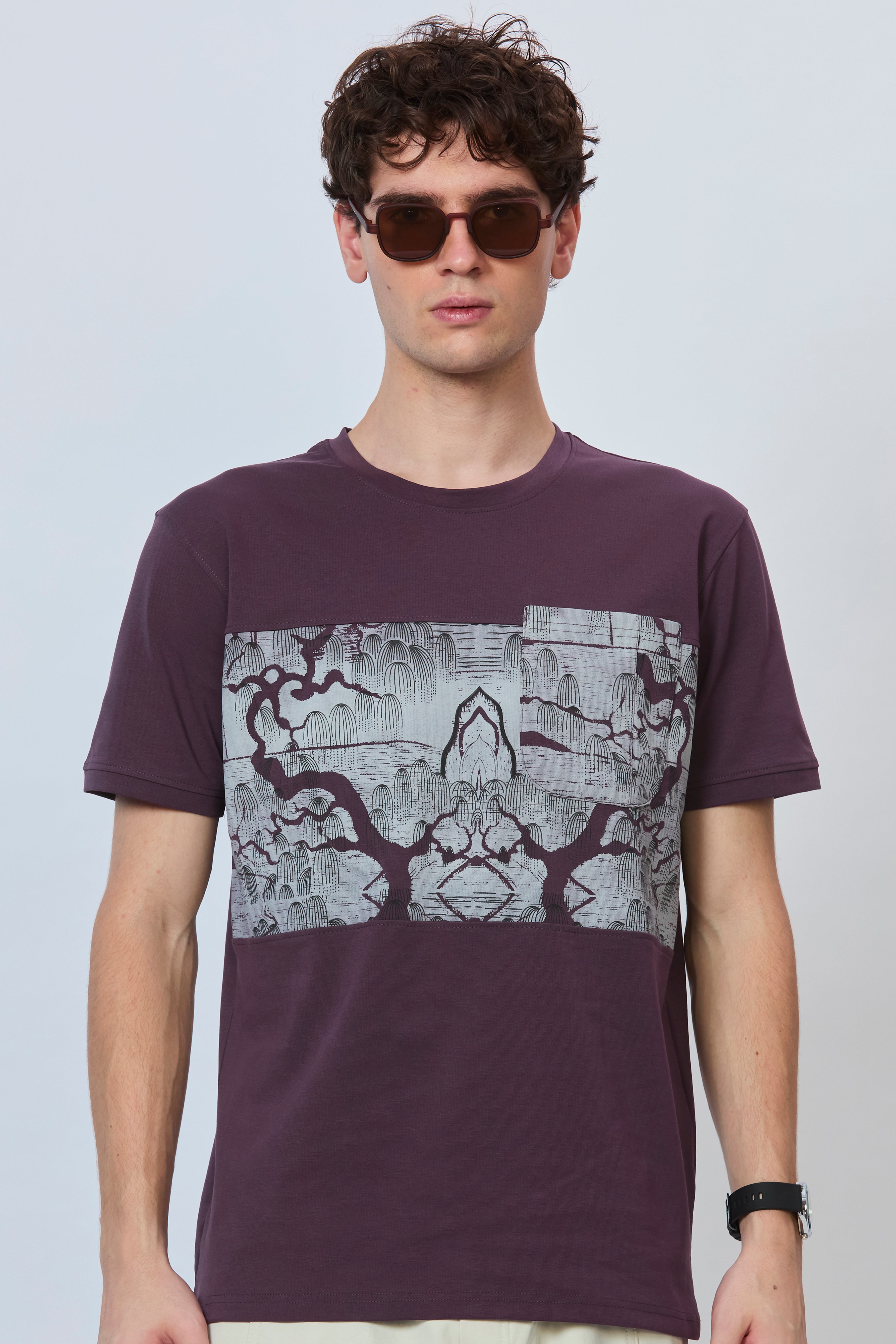 Midnight Violet Streetwear Tee with Grey Accents