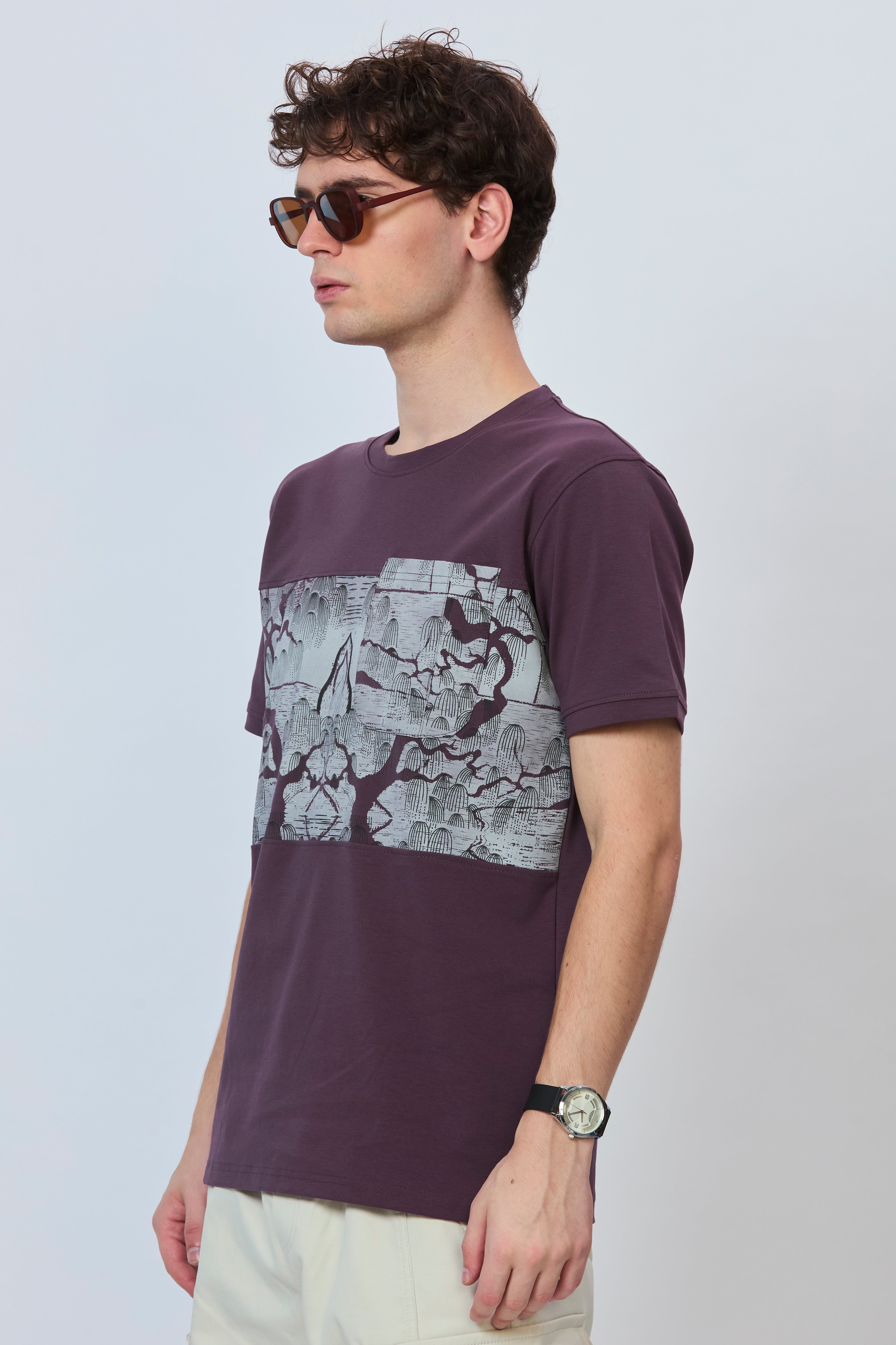Midnight Violet Streetwear Tee with Grey Accents