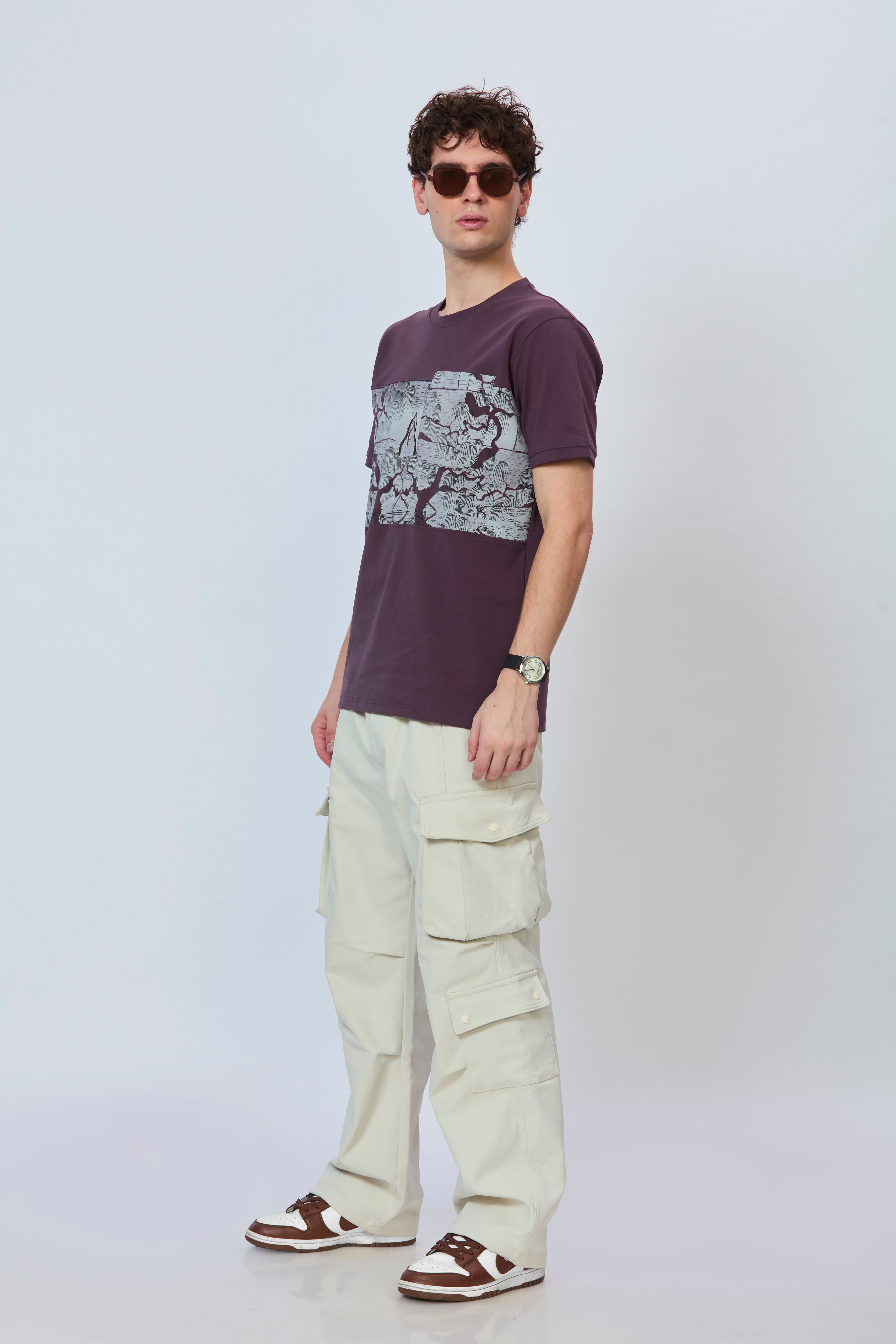 Midnight Violet Streetwear Tee with Grey Accents