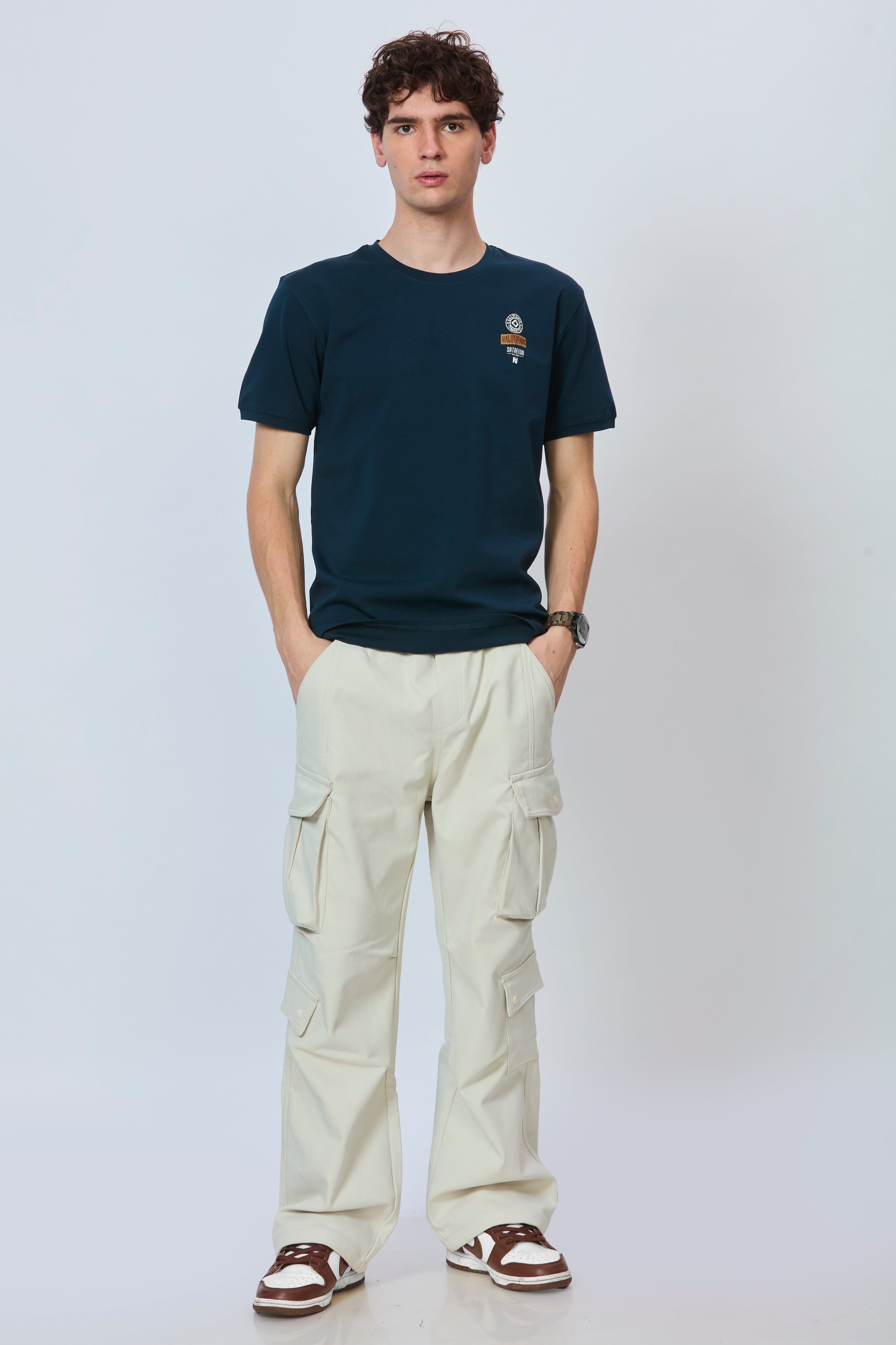 Tea Blue Cotton Tee with Bold Back Design