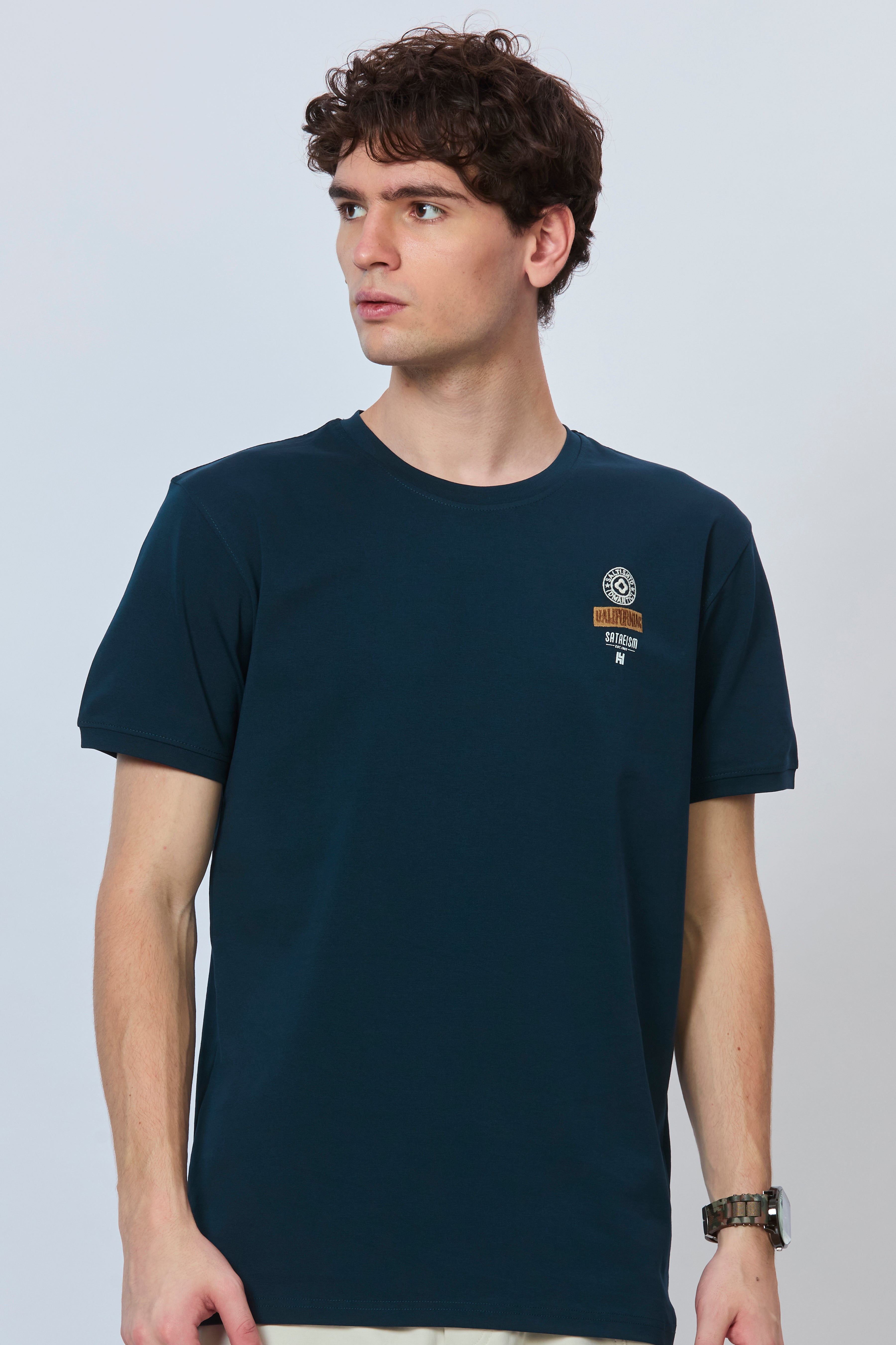 Tea Blue Cotton Tee with Bold Back Design