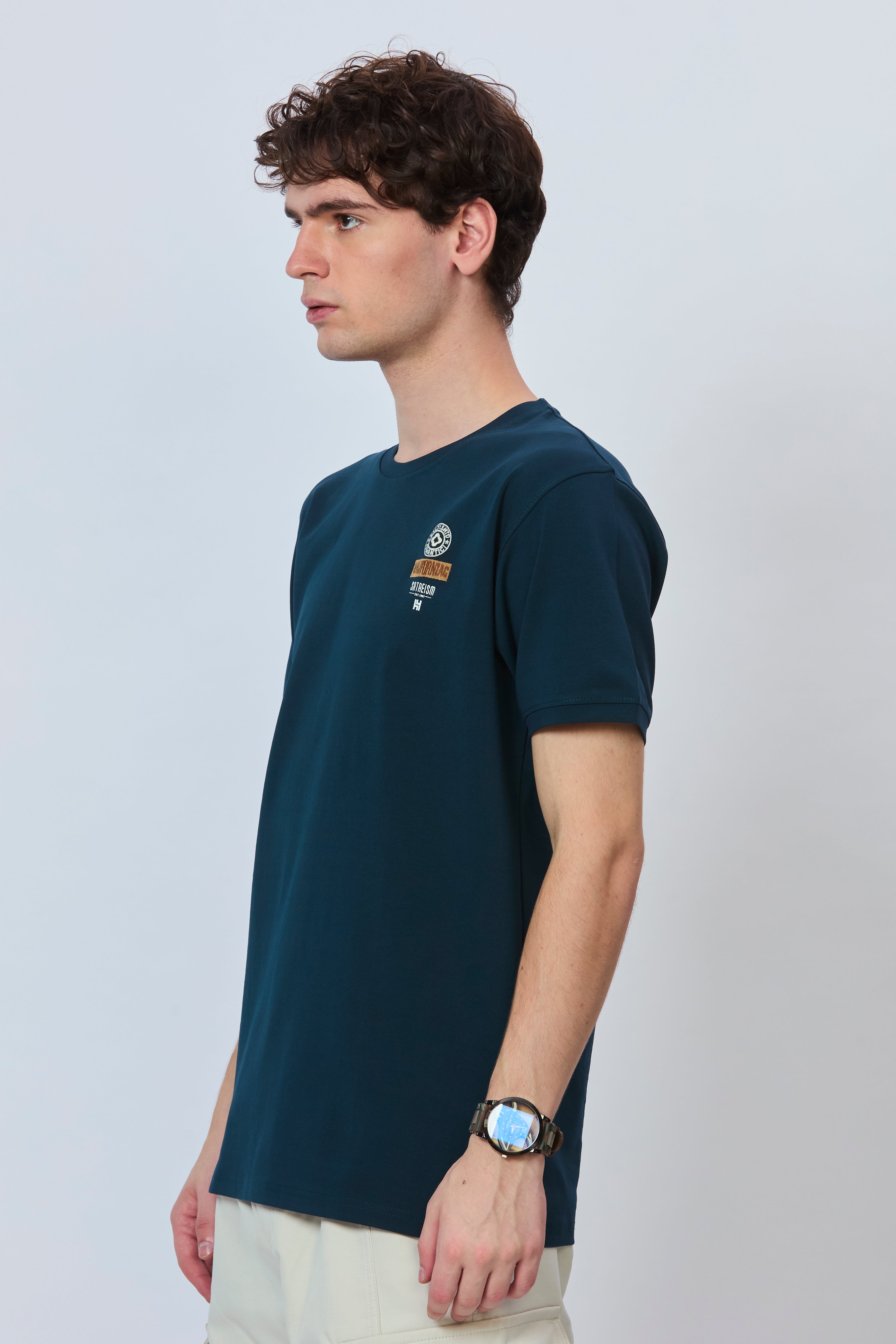 Tea Blue Cotton Tee with Bold Back Design