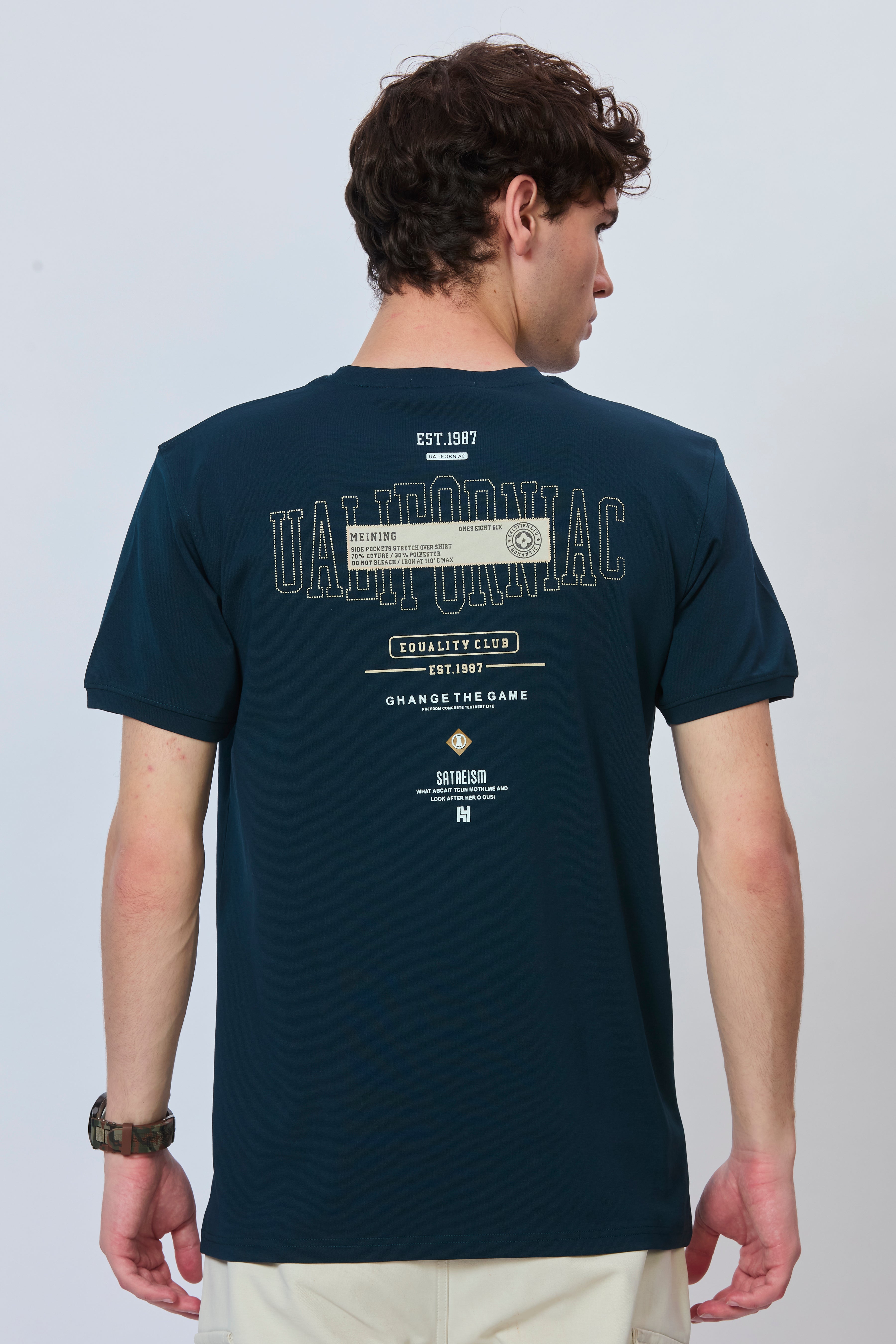Tea Blue Cotton Tee with Bold Back Design
