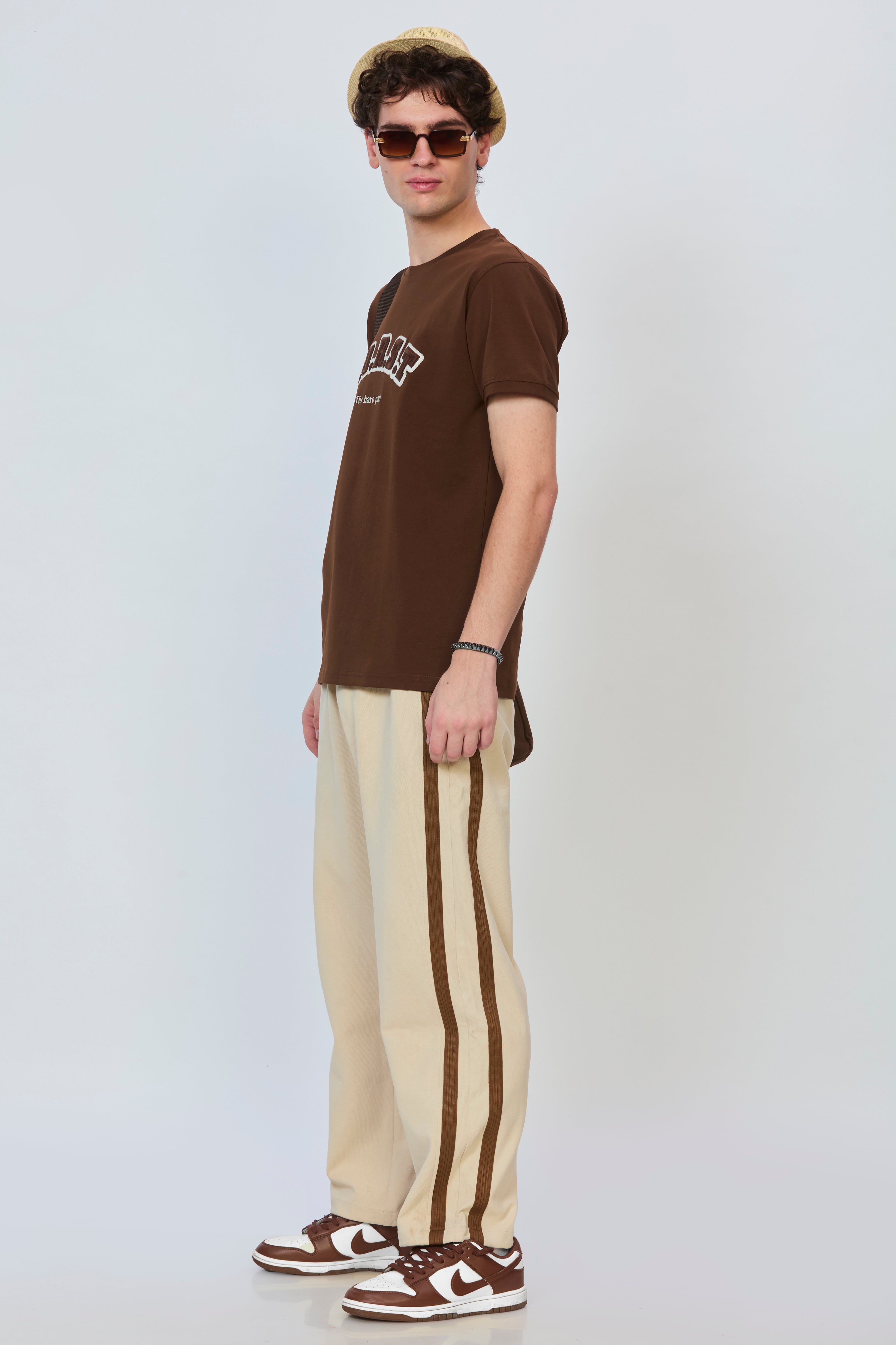 Brown Cotton T-Shirt with Tonal Embroidery