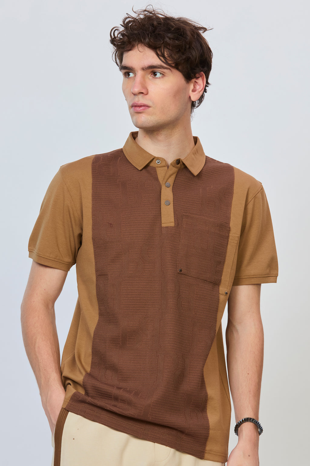 Bold Brown Polo with Sophisticated Panel Design