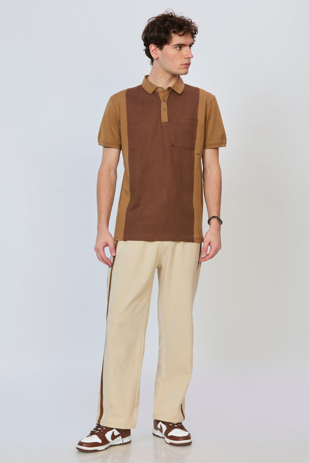 Bold Brown Polo with Sophisticated Panel Design