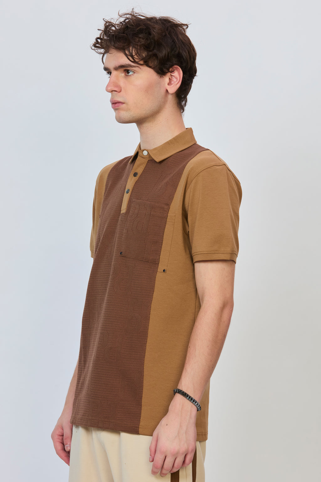 Bold Brown Polo with Sophisticated Panel Design
