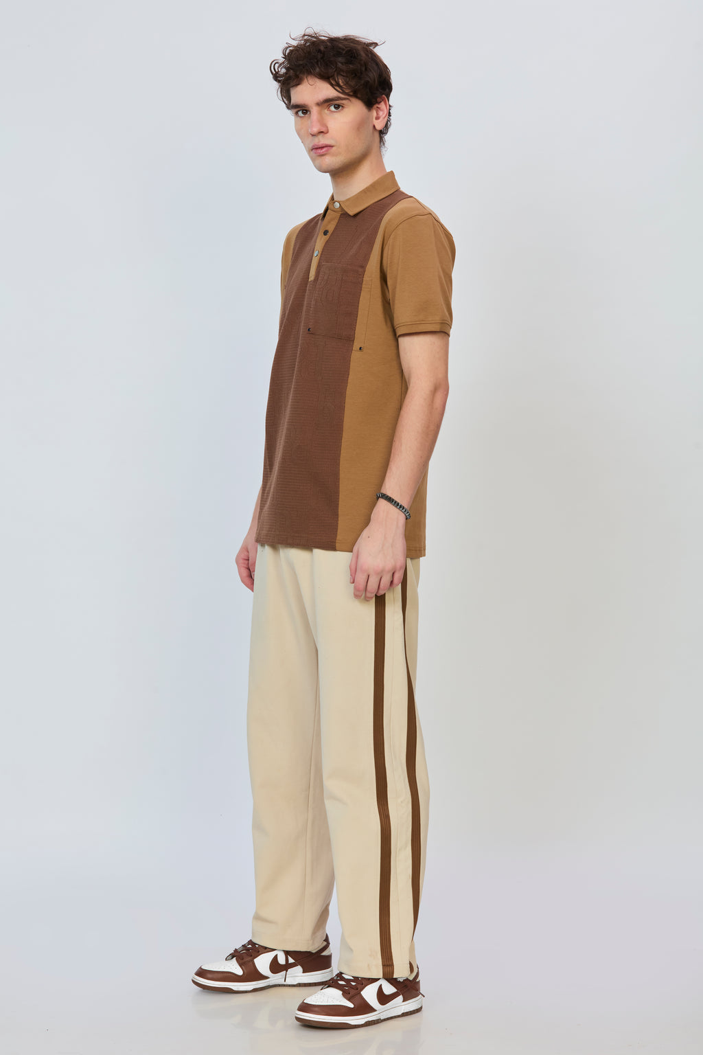 Bold Brown Polo with Sophisticated Panel Design