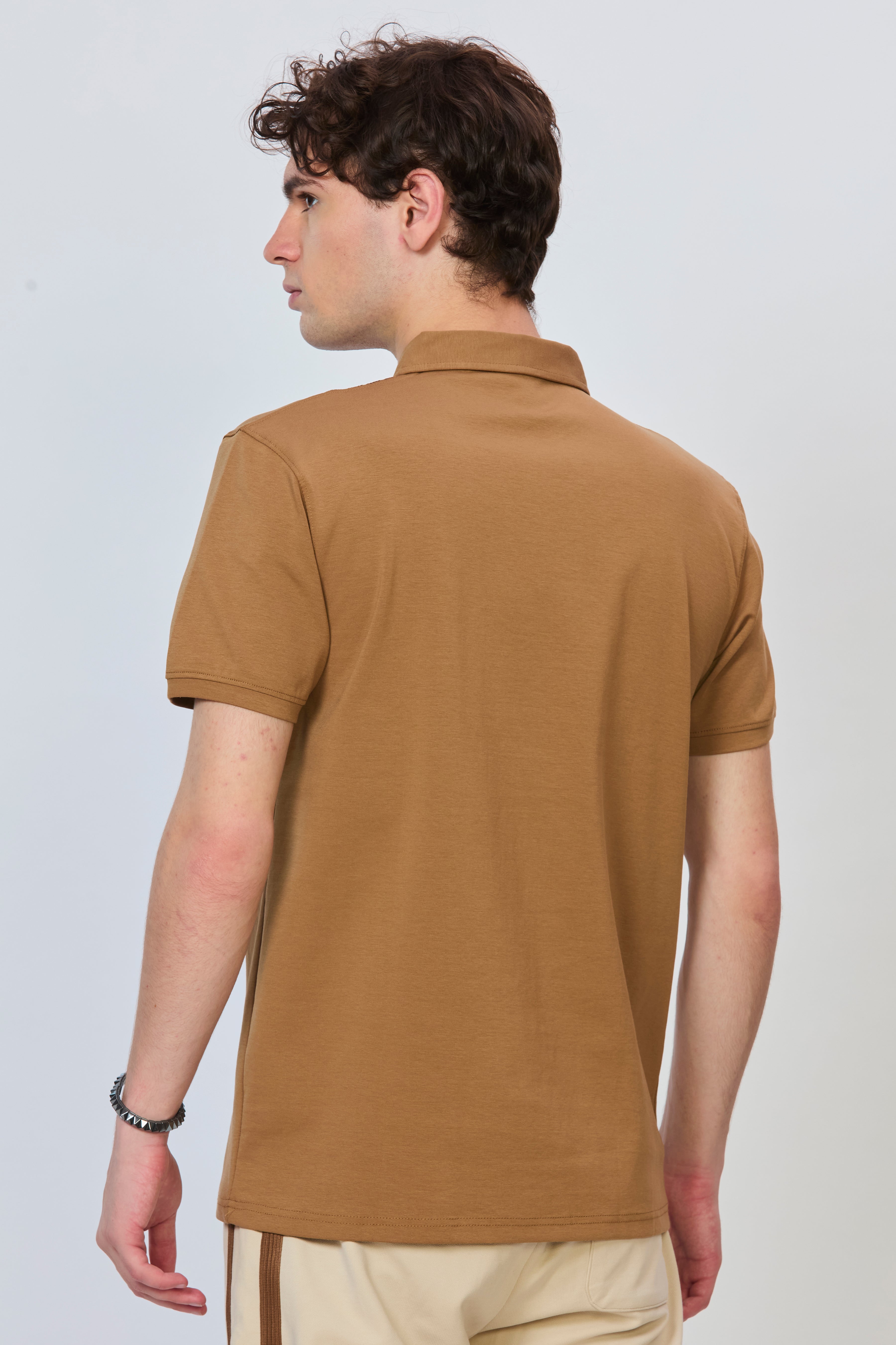 Bold Brown Polo with Sophisticated Panel Design